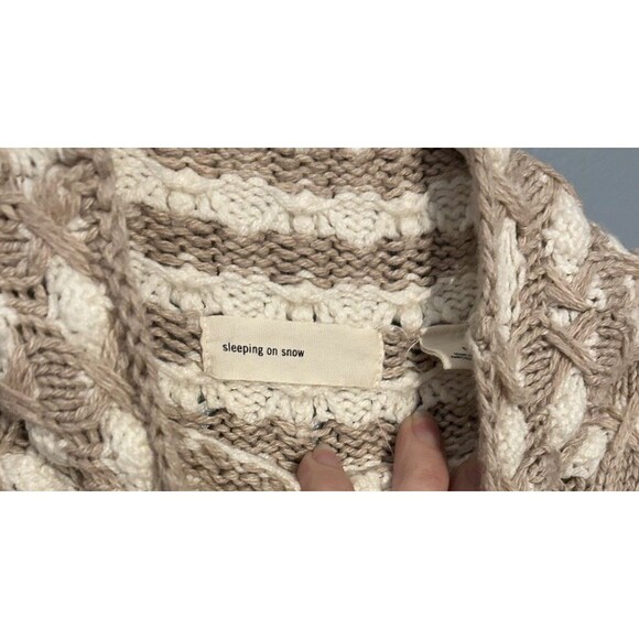 Anthropologie Sleeping On Snow Crochet Popcorn Sweater Mock Neck Tan Cream Med - Picture 5 of 5